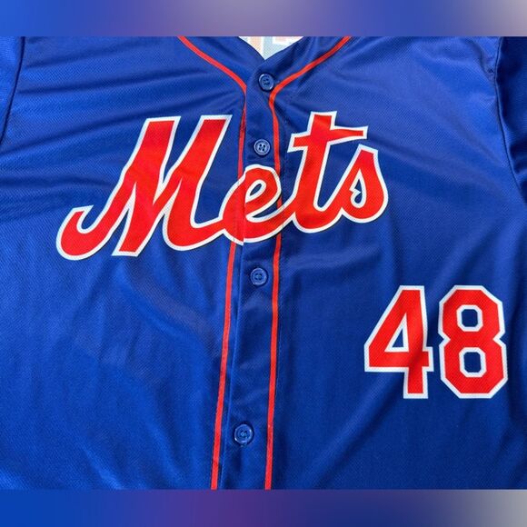 New York Mets Jacob deGrom #48 Jersey Geico MLB Blue - Picture 2 of 8